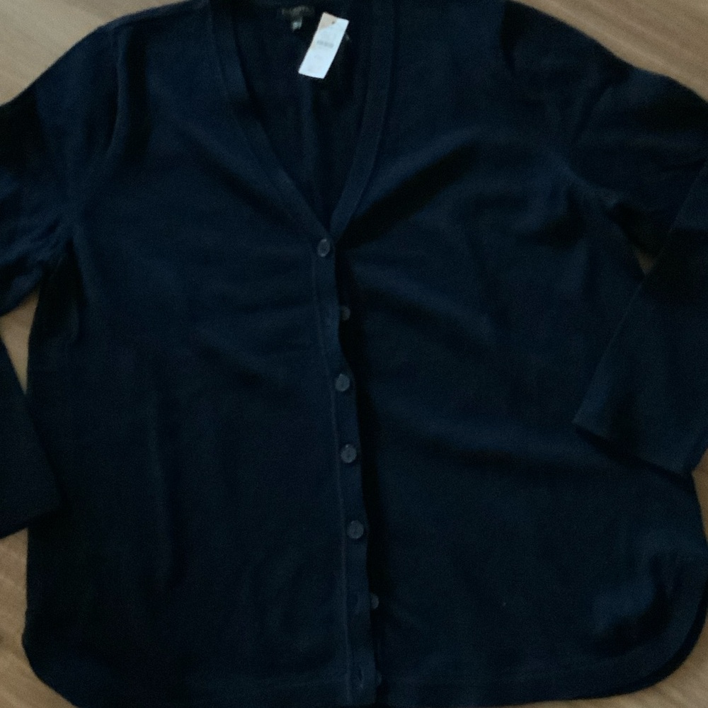 Talbots Navy V-Neck Button Front Cardigan